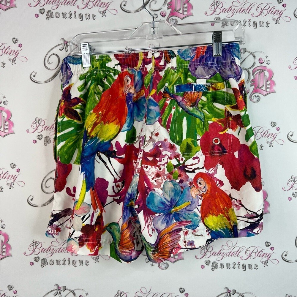 Azul siete shorts floral flowers Vibrant Parrot Print swim trunks beach surf - Picture 2 of 11